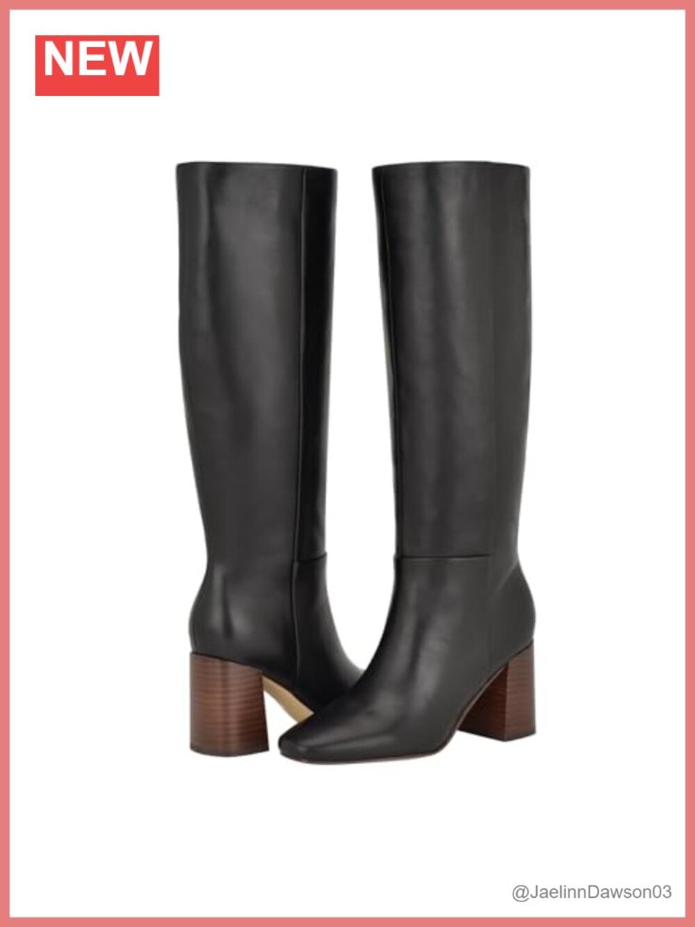 Knee High Block Heel Boots Almond Toe Leather Zip